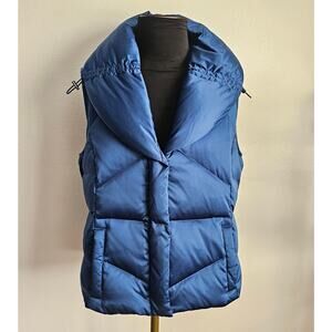 EUC ANN TAYLOR Women's Cobalt Blue Satin Down Puffer Vest M